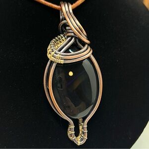 Davis creek rainbow obsidian ~ Handmade Recycled Copper wire wrapped pendant.